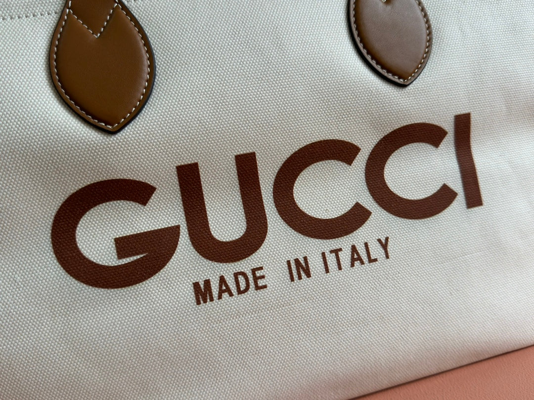 TOTE BAG PRINTED LOGO 41.5 IN BROWN CALFSKIN OFF WHITE CANVAS