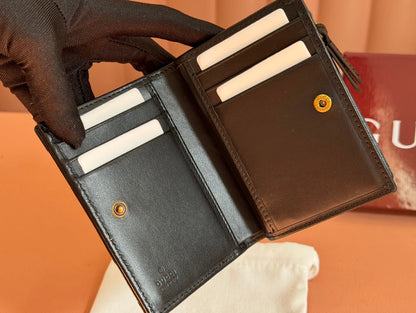MEDIUM DOUBLE G WALLET 11.5 IN BLACK SMOOTH CALFSKIN