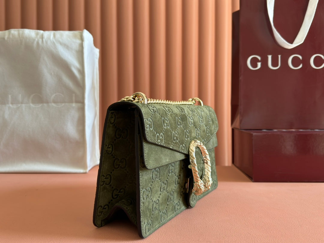 DIONYSUS MEDIUM SHOULDER BAG 27.5 IN DARK GREEN GG SUEDE