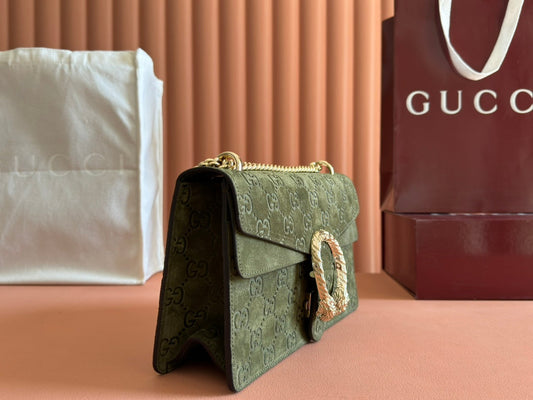 DIONYSUS MEDIUM SHOULDER BAG 27.5 IN DARK GREEN GG SUEDE