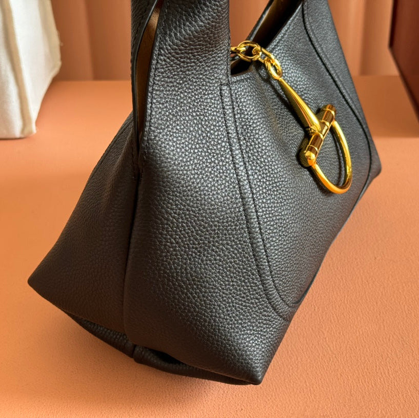 MEDIUM SOFTBIT MAXI SHOULDER BAG 27.5 IN BLACK GRAINY LAMBSKIN