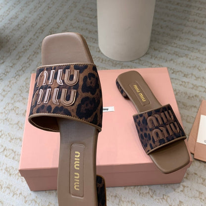 Women's Coffee Denim Slippers With Brown Straps