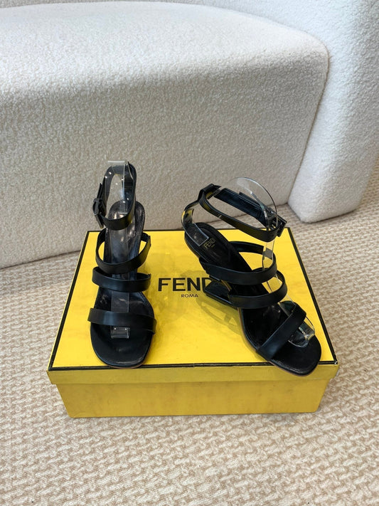 FENDI HIGH SANDAL 10 CM IN BLACK CALFSKIN
