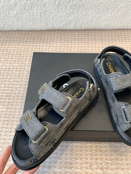 DAD SANDAL IN BLACK DENIM FABRIC