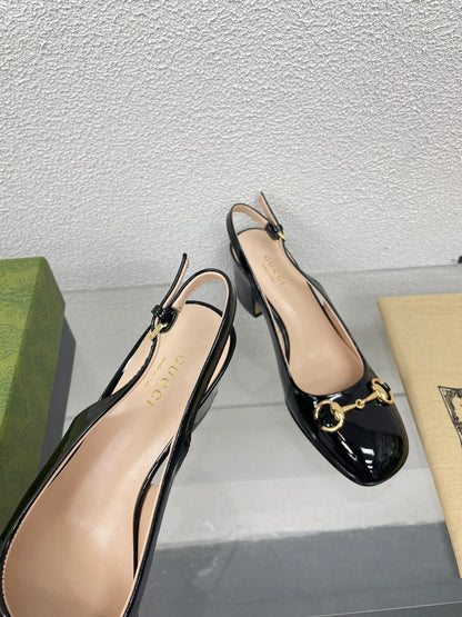 GG WOMEN'S HORSEBIT SLINGBACK 65MM IN BLACK CALFSKIN