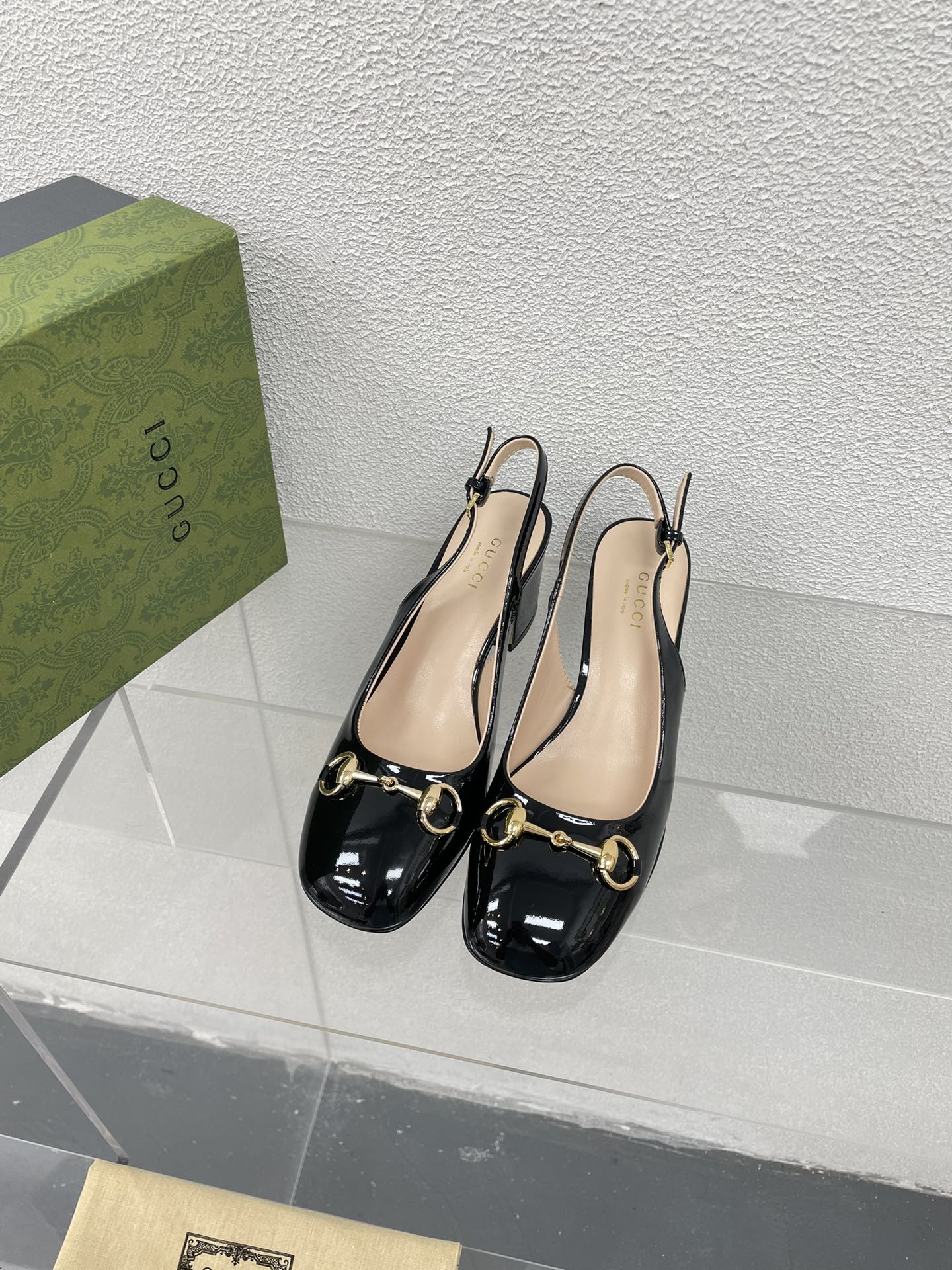 GG WOMEN'S HORSEBIT SLINGBACK 65MM IN BLACK CALFSKIN