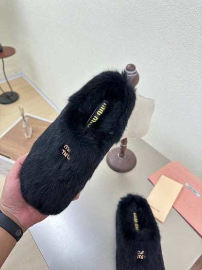 BLACK RABBIT FUR MULES