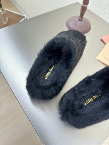 BLACK RABBIT FUR MULES