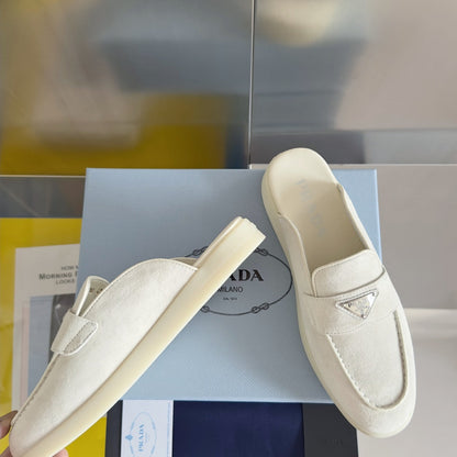 Pra White Suede Leather Mule 25mm Rubber Sole