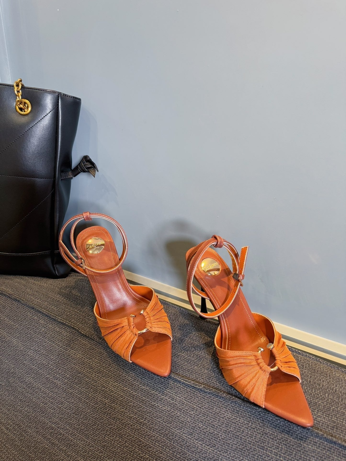 LOLA HIGH SANDALS IN TANGELO ORANGE SMOOTH LAMBSKIN AND DRAPED JERSEY