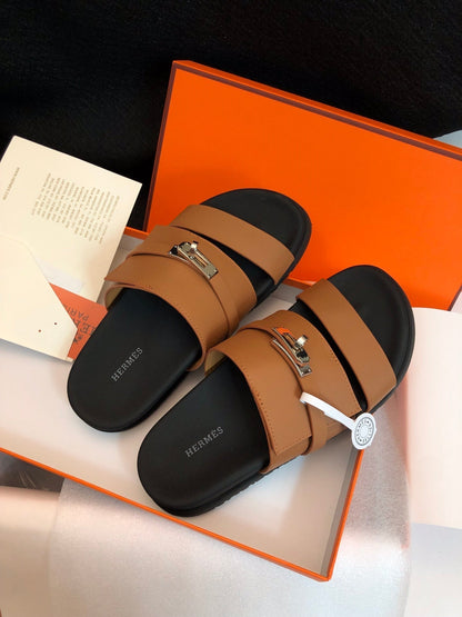 GABRIEL SANDAL MULE IN BRONZE BROWN CALFSKIN