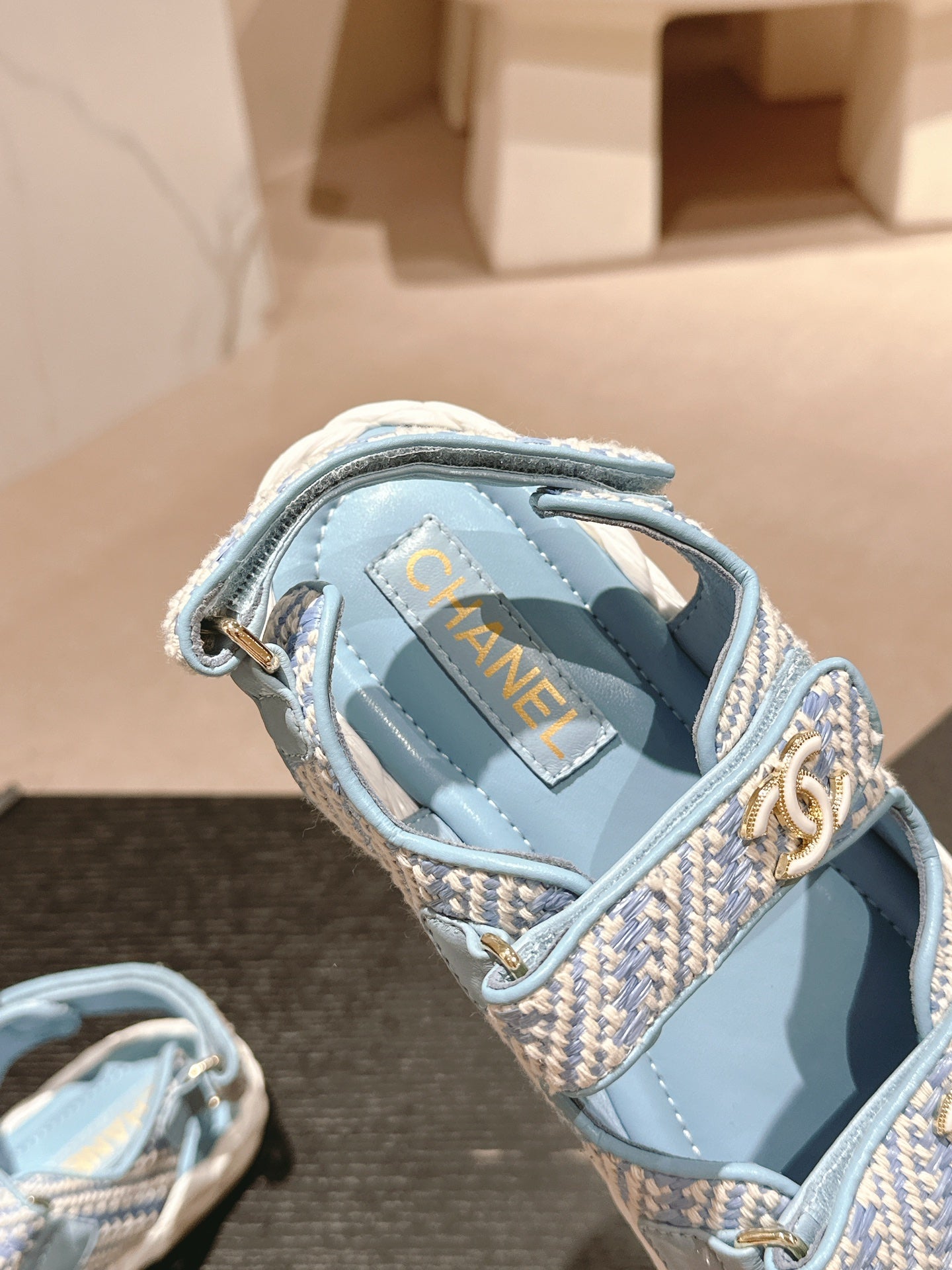 CC DAD SANDALS IN LIGHT BLUE CALFSKIN