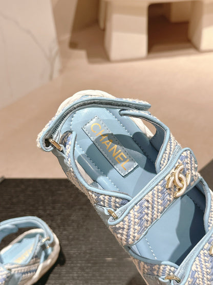 CC DAD SANDALS IN LIGHT BLUE CALFSKIN