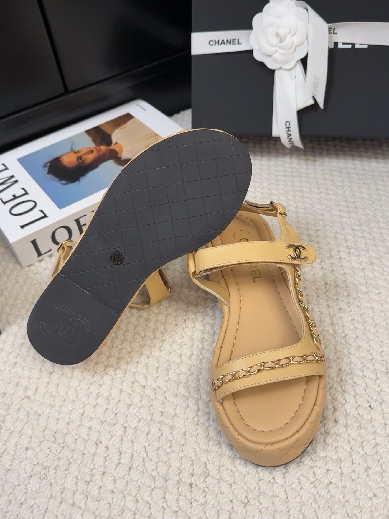 THICK-SOLED SANDALS 55 MM IN SAND YELLOW CALFSKIN