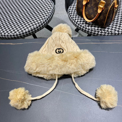 DEERSTALKER HAT IN COOKIE TAN WOOL AND FLEECE 434697