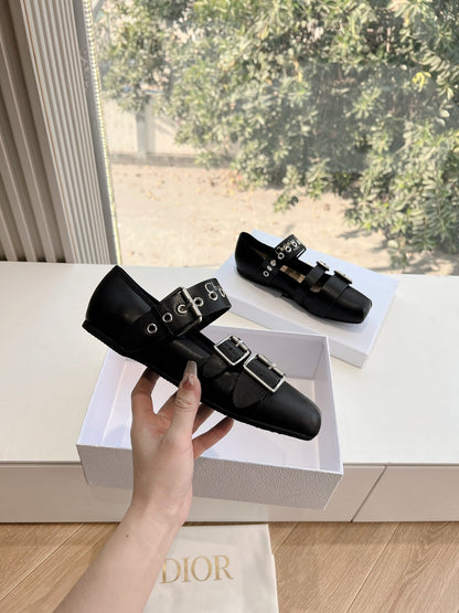 PUNK BALLET FLAT IN BLACK SUPPLE CALFSKIN