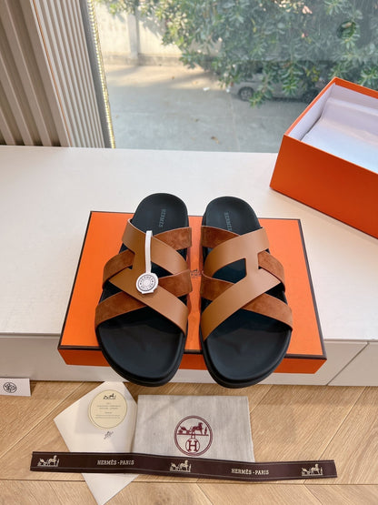 KAZIMIR SANDAL IN BRONZE BROWN CALFSKIN AND SUEDE