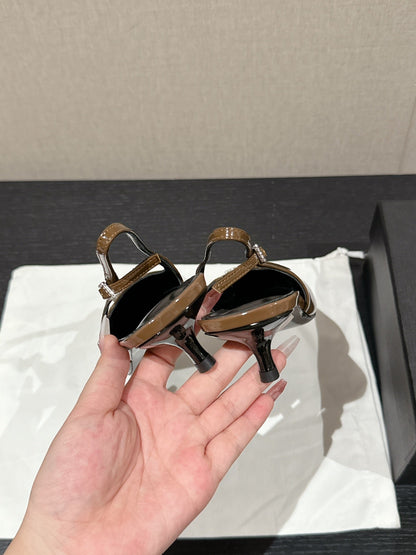 SL CHERISH CRYSTAL SLINGBACK ASH BROWN CALFSKIN