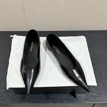SL NOUR POINTED TOE BALLET BLACK CALFSKIN