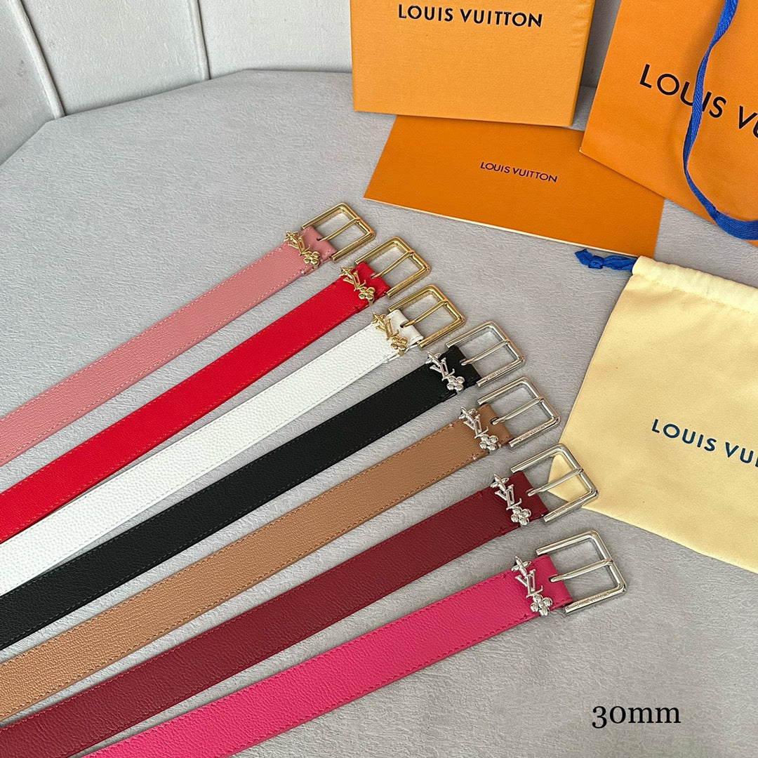 LV Bloom 30mm Belt Silver Buckle Hot Pink Brown Leather