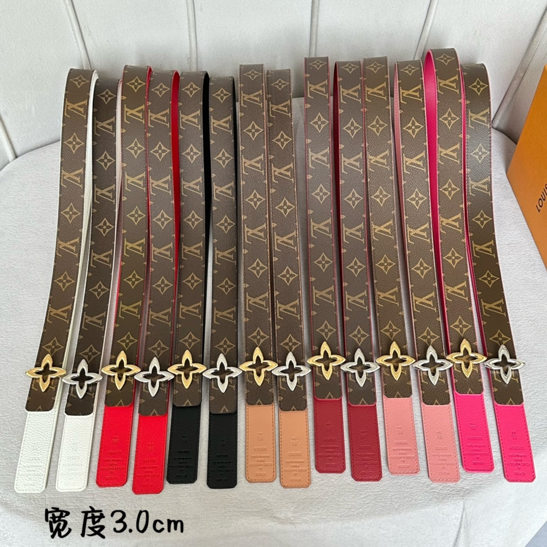 LV  MINI FLOWERGRAM 30MM REVERSIBLE BELT IN BUFF BROWN CALFSKIN GOLD HARDWARE