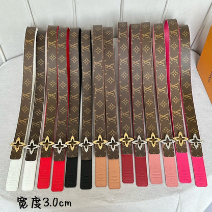 LV  MINI FLOWERGRAM 30MM REVERSIBLE BELT IN BUFF BROWN CALFSKIN GOLD HARDWARE