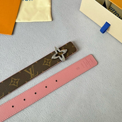 LV  MINI FLOWERGRAM 30MM REVERSIBLE BELT IN BLUSH PINK CALFSKIN SILVER HARDWARE