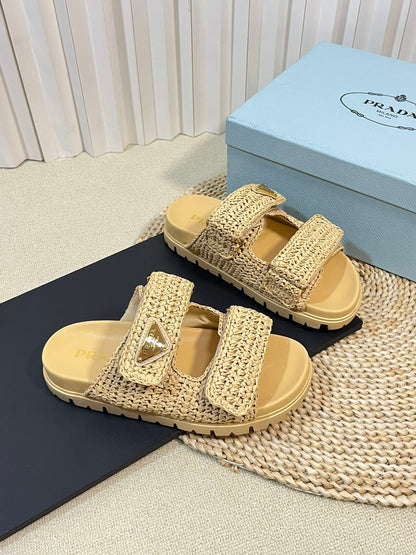 Pra Raffia Cork Slide 40 Beige