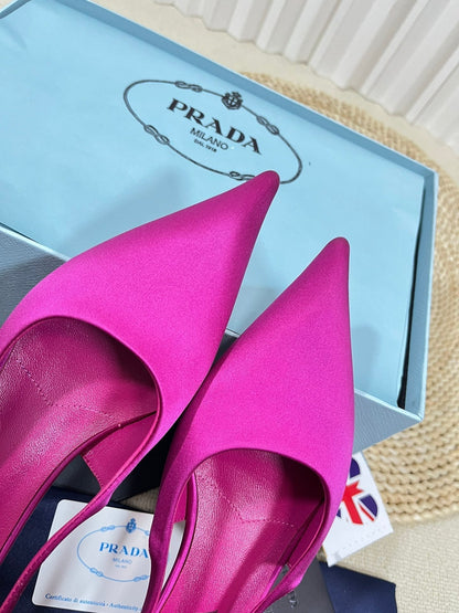 PRA POINTED TOE SLINGBACK PUMPS BRIGHT PINK SATIN