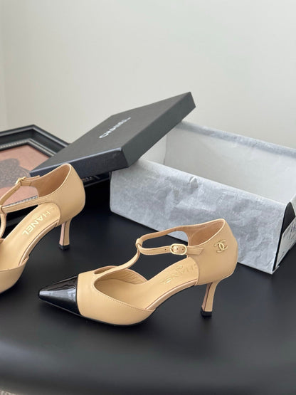 HIGH HEELS WAIST CUTTING IN BROWN BEIGE MIX BLACK CALFSKIN