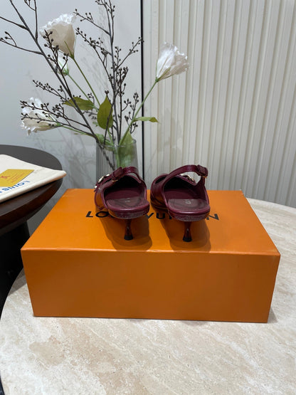 HIGH SLINGBACKS 5 CM IN BURGUNDY RED CALFSKIN