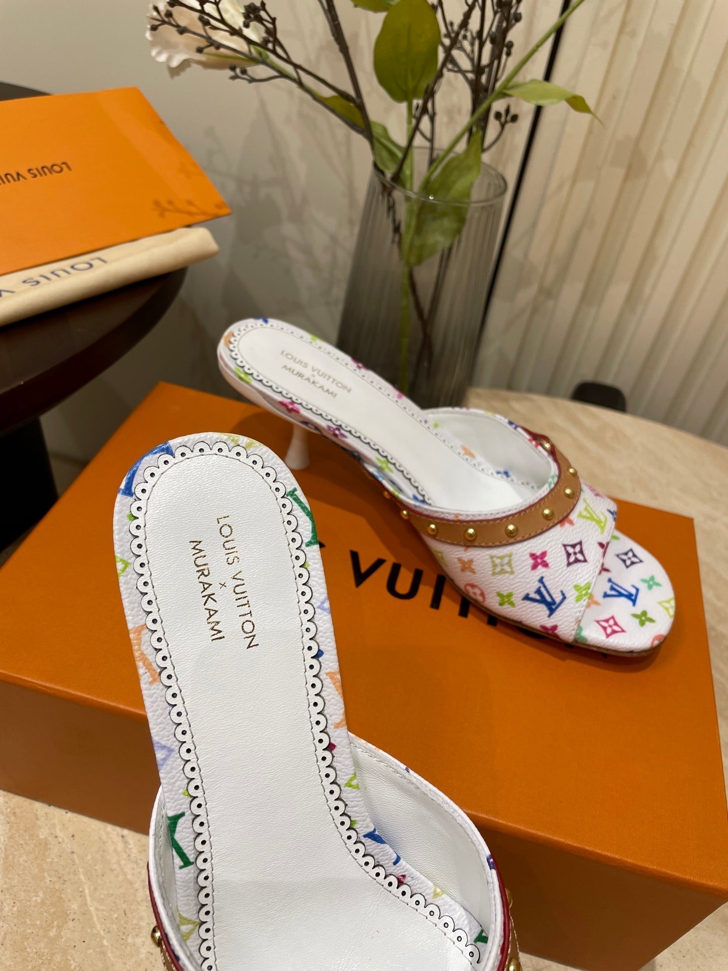 HIGH 5 CM MULES IN WHITE MONOGRAM LAMBSKIN