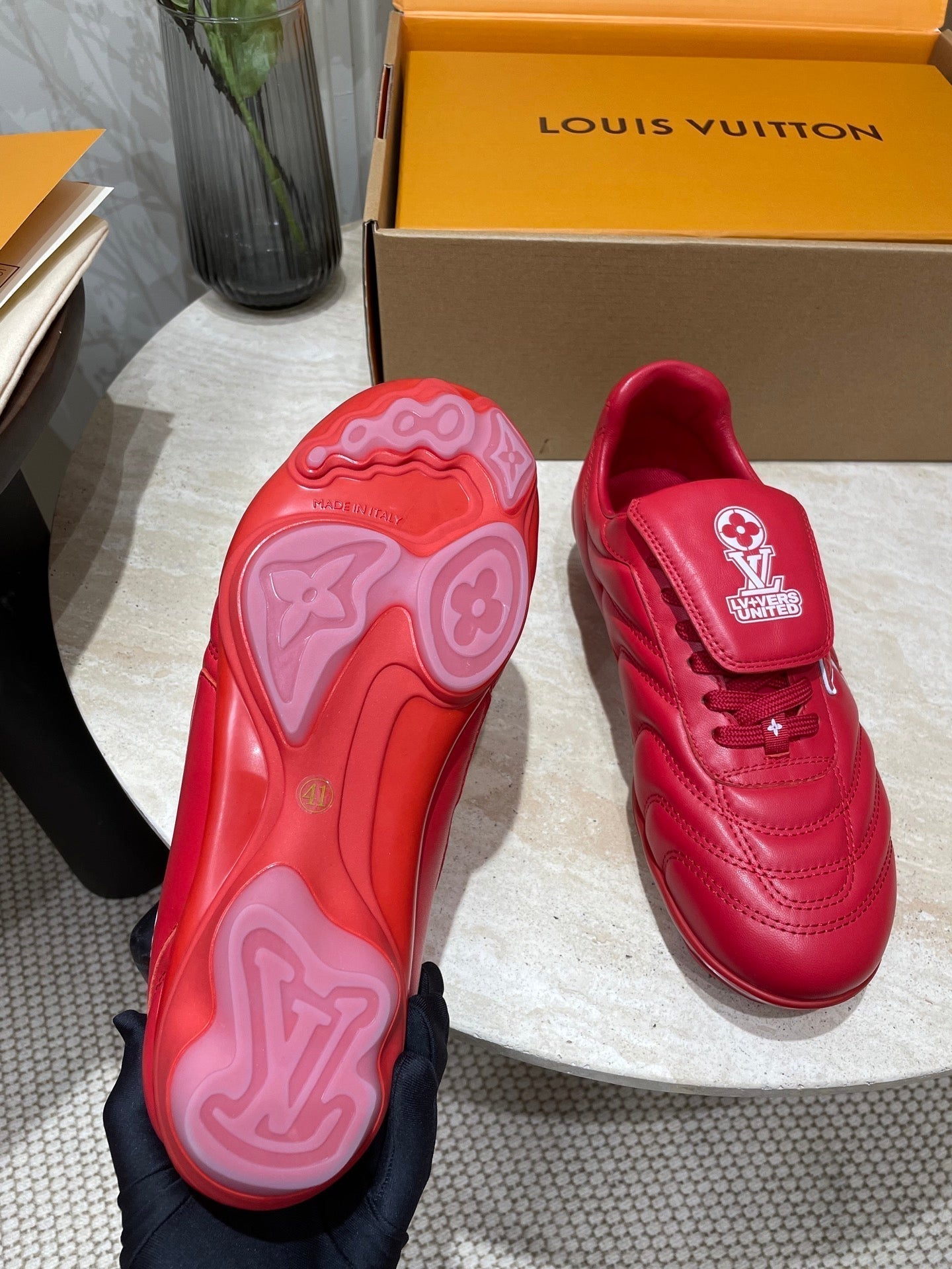 FOOTPRINT SOCCER SNEAKER IN CHERRY RED CALFSKIN