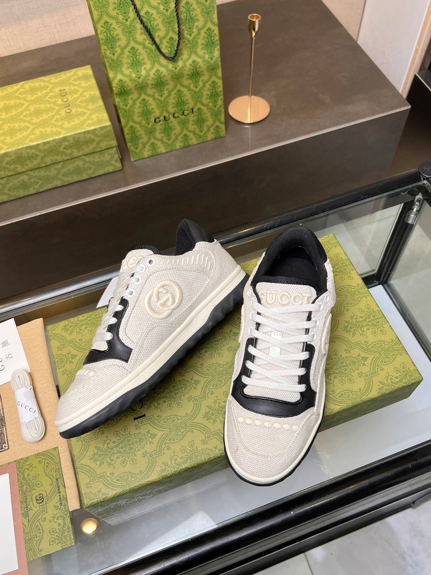 GG MAC80 TRAINER CREAMY WHITE AND BLACK CALFSKIN