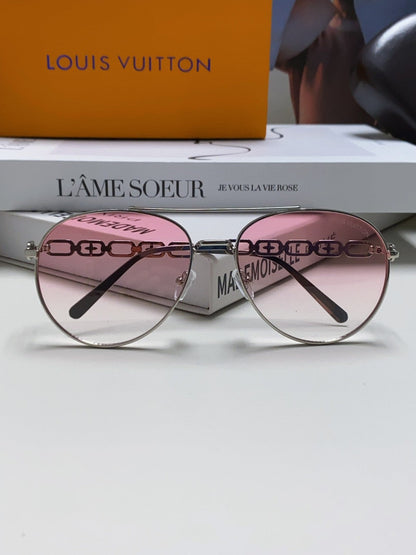 CHAIN PILOT SUNGLASS 581380 IN SILVER METAL PINK SMOKE LENSES