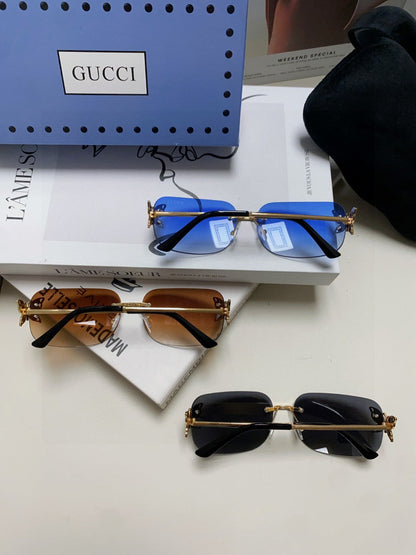 BUTTERFLY EMBELLISHED RIMLESS RECTANGULAR FRAME SUNGLASSES 570245 IN METAL