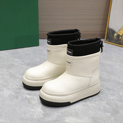 THICK-SOLED SNOW BOOTS IN WHITE CALFSKIN MIX BLACK NYLON