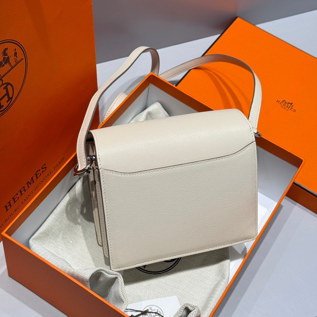 HM ROULIS 18 MINI BAG IN BEIGE CALFSKIN SILVER-TONE HARDWARE