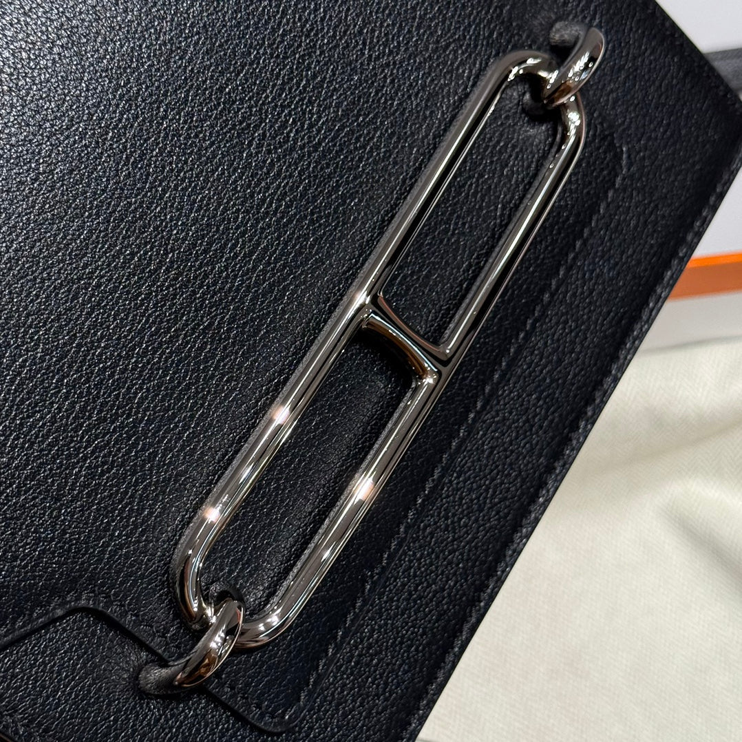 HM ROULIS 18 MINI BAG IN BLACK CALFSKIN SILVER-TONE HARDWARE