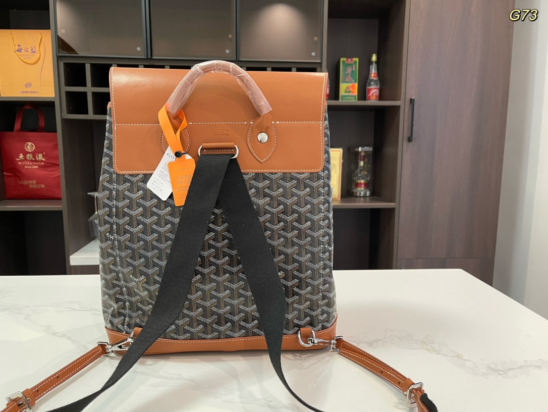 ALPIN BACKPACK 37 IN BROWN LAMBSKIN AND GOYARDINE CANVAS
