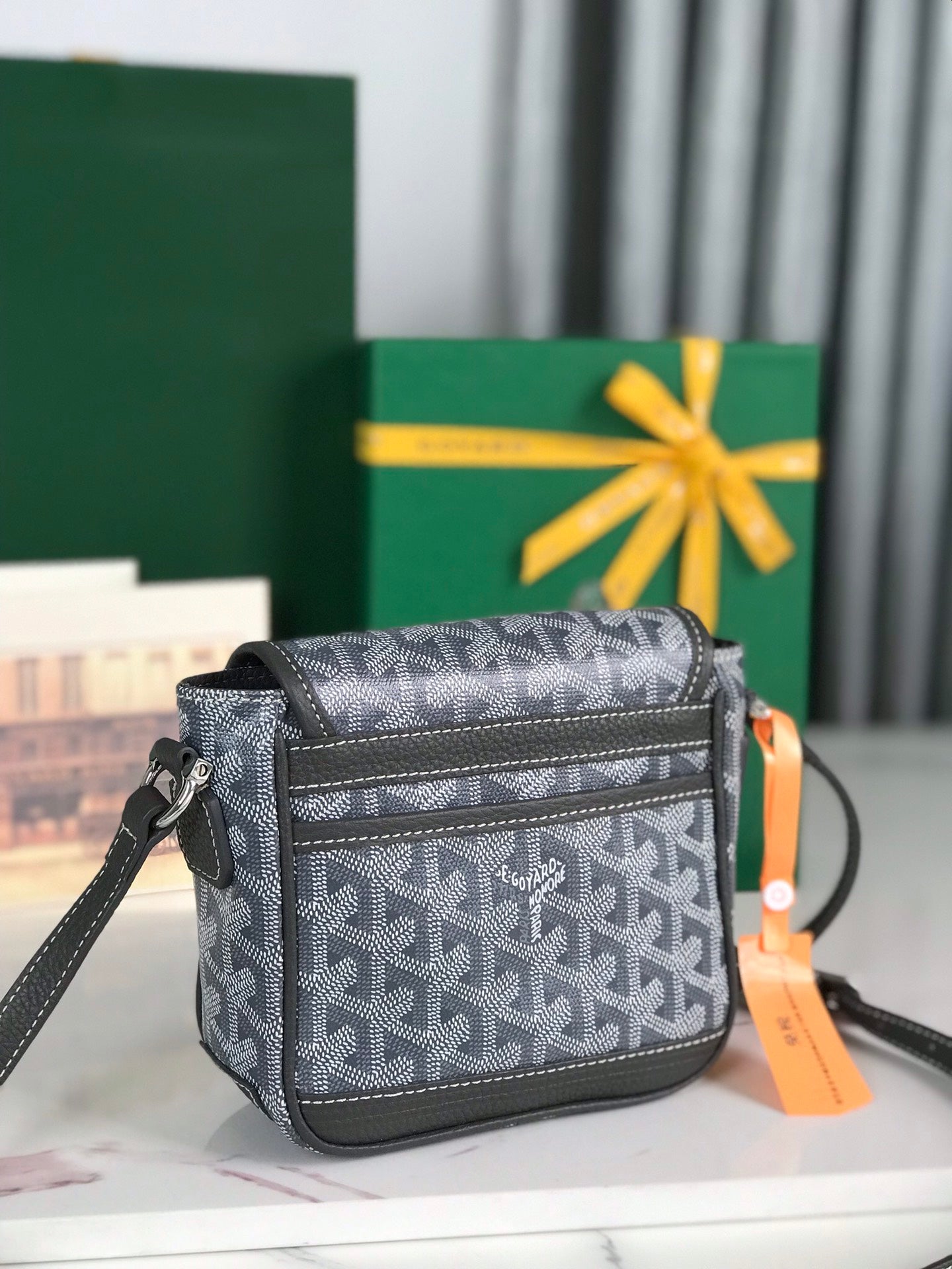 GRAND BLEU 16 IN GRAY GOYARDINE CANVAS AND LAMBSKIN
