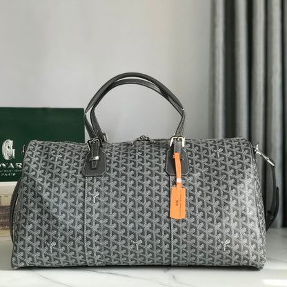 BOSTON 50 BAG IN GRAY GOYARDINE CANVAS AND CALFSKIN TRIM