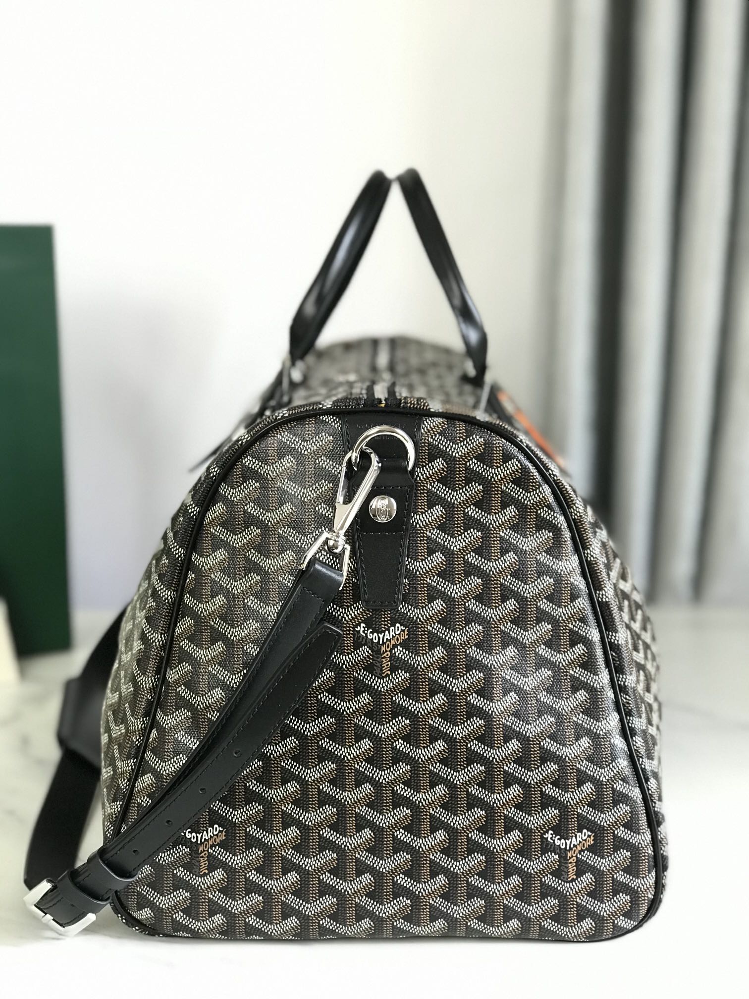 BOSTON 50 BAG IN BLACK GOYARDINE CANVAS AND CALFSKIN TRIM