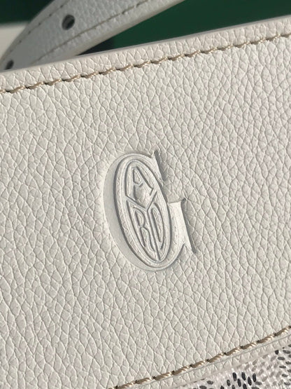 HIRONDELLE BAG 25 IN WHITE LAMBSKIN AND GOYARDINE CANVAS