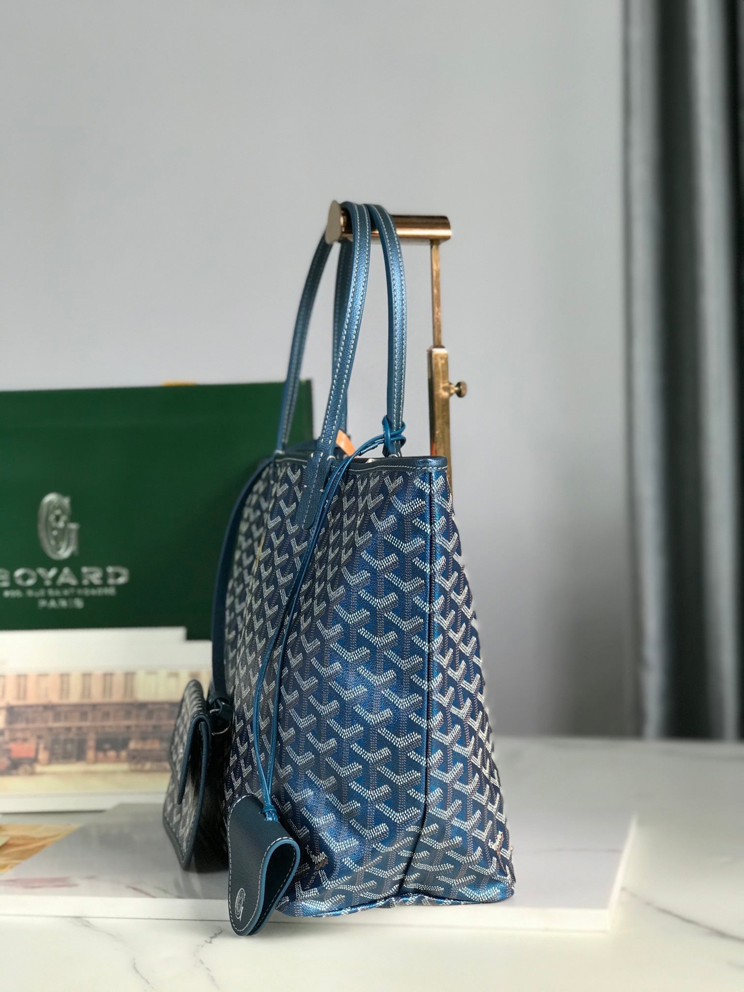 SAINT LOUIS PM 34 IN NAVY BLUE GOYARDINE CANVAS AND CALFSKIN