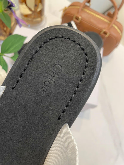 WOODY WEDGE SANDALS IN BLACK MIX WHITE CANVAS WITH RUBBER SOLE
