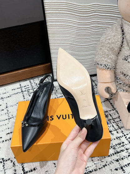 HIGH HEEL 4 CM SLINGBACKS IN BLACK CALFSKIN