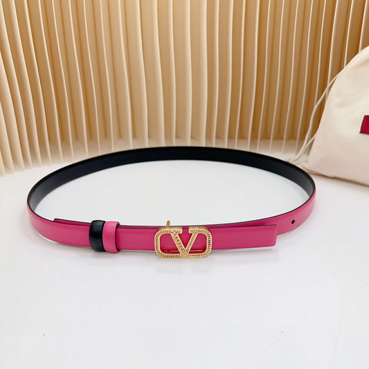Vlogo Buckle Water Wave Gold Copper Glossy Pink Black Leather 20mm Belt