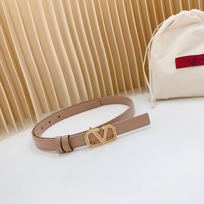 Vlogo Buckle Water Wave Gold Copper Glossy Beige Leather 20mm Belt