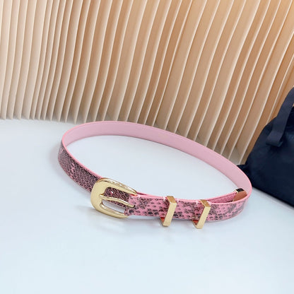 Medium Western Belt 25mm Pink Black Snake Embossed Calfskin Gold Loop Ghw